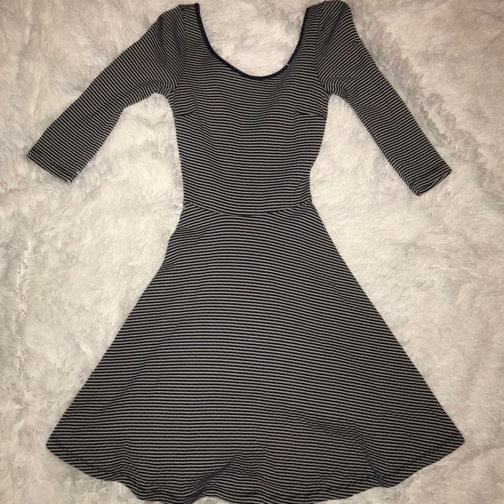 Navy Blue and White Striped Scoop Back Dress